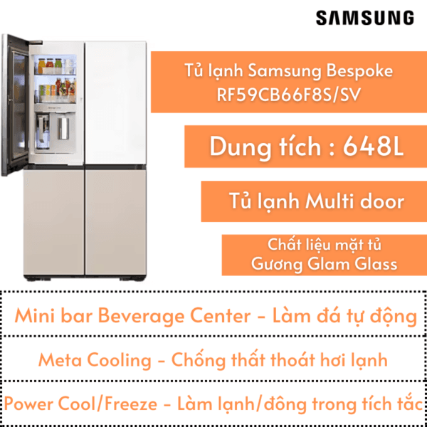 Tủ lạnh Samsung Bespoke | 648L | RF59CB66F8S/SV | Multi door | Mini Bar | Làm đá tự động