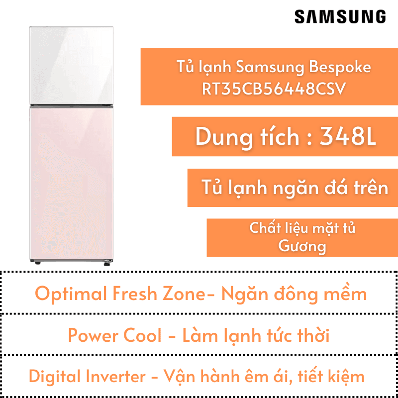 Tủ lạnh Samsung Bespoke 348L | RT35CB56448CSV | Ngăn đông trên | Ngăn đông mềm