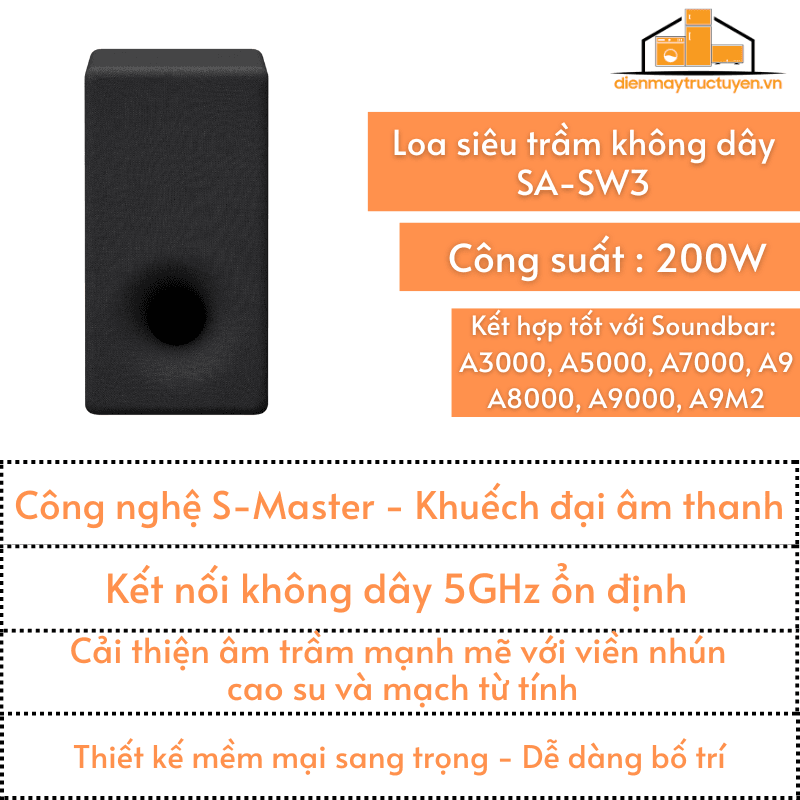 Loa siêu trầm không dây Sony | SA-SW3 | 200W
