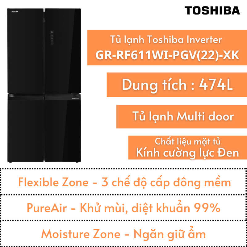 Tủ lạnh Toshiba 474L | GR-RF611WI-PGV(22)-XK | Multi Door