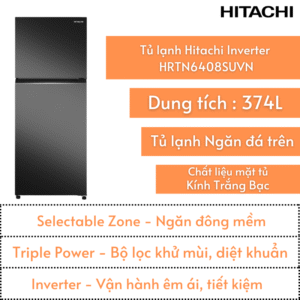 Tủ lạnh Hitachi 374L | HRTN6408SUVN | Ngăn đông trên | Ngăn đông mềm