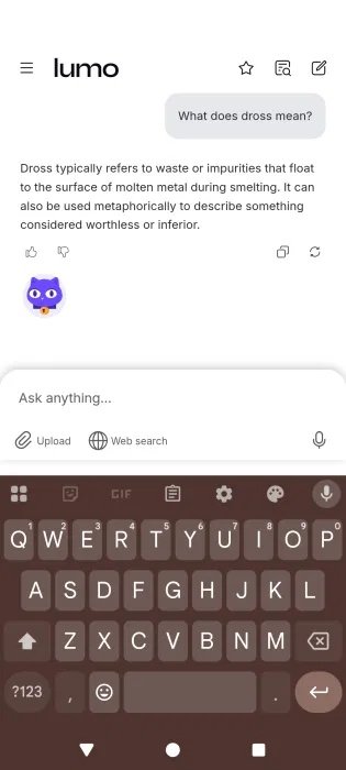Chế độ xem tìm kiếm đơn giản với ứng dụng Lumo trên Android.