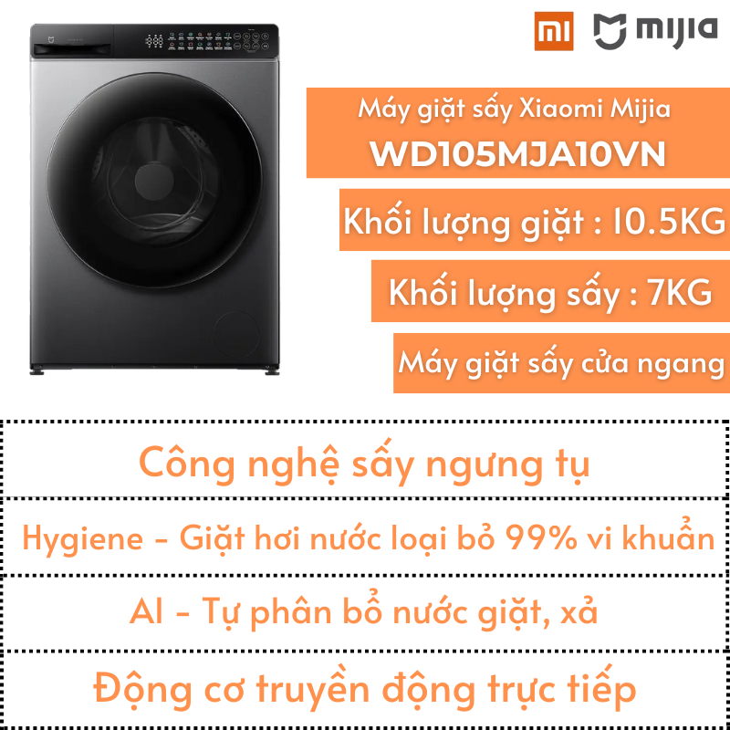 Máy giặt sấy Xiaomi Mijia 10.5/7kg | WD105MJA10VN