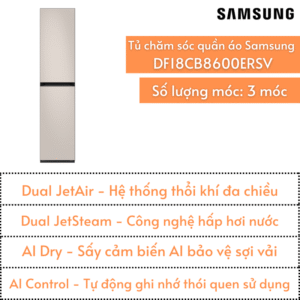 Tủ chăm sóc quần áo Samsung Bespoke AirDresser | DF18CB8600ERSV | 3 móc