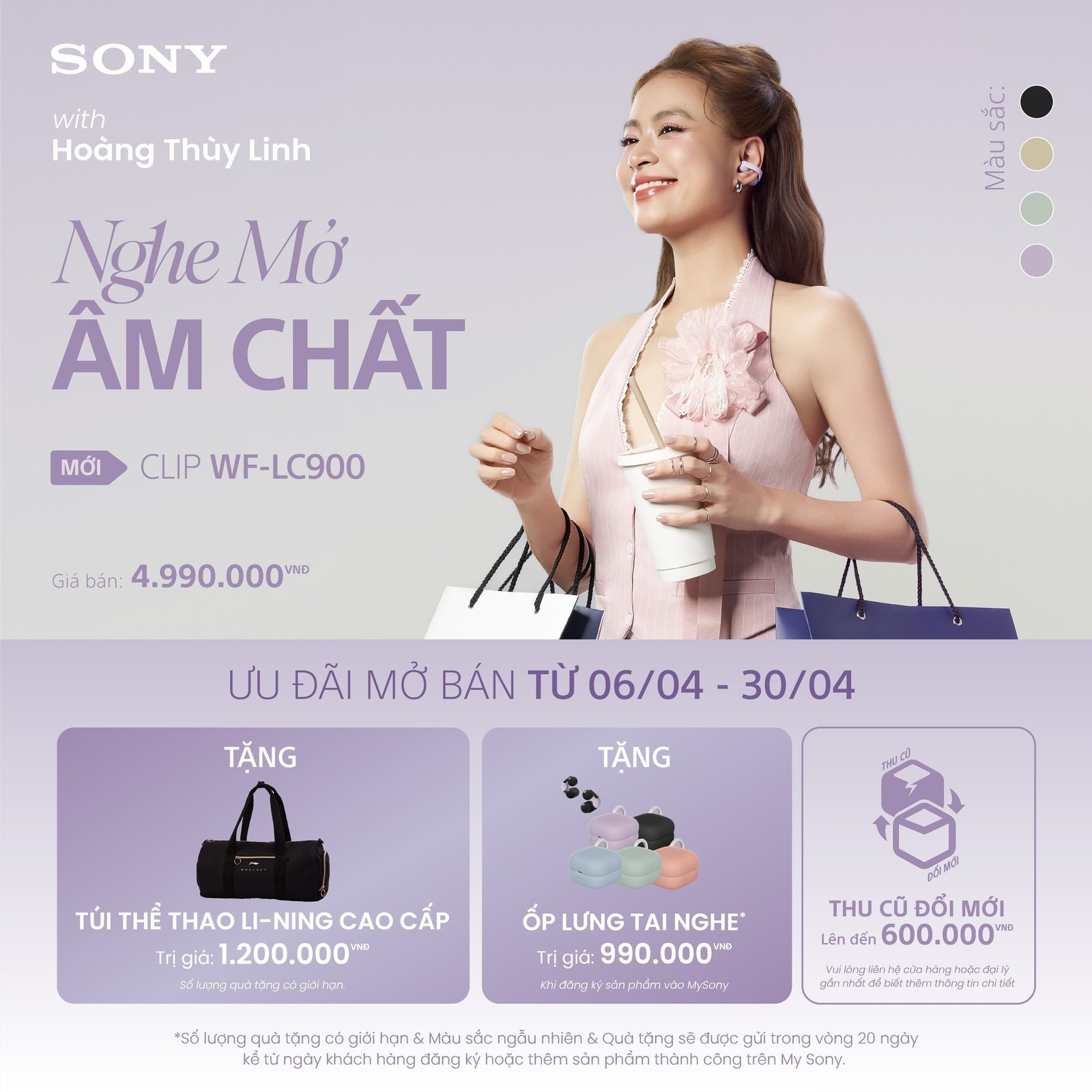 Tai nghe không dây Open-ear Sony | LinkBuds Clip | WF-LC900 - Hình ảnh 1