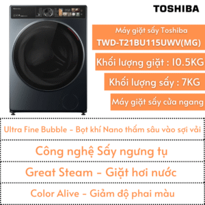 Máy giặt sấy Toshiba 10.5kg/7kg | TWD-T21BU115UWV(MG)