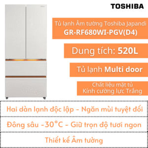 Tủ lạnh Âm tường Toshiba Japandi 520L | GR-RF680WI-PGV(D4) | Multi door | Hai dàn lạnh độc lập