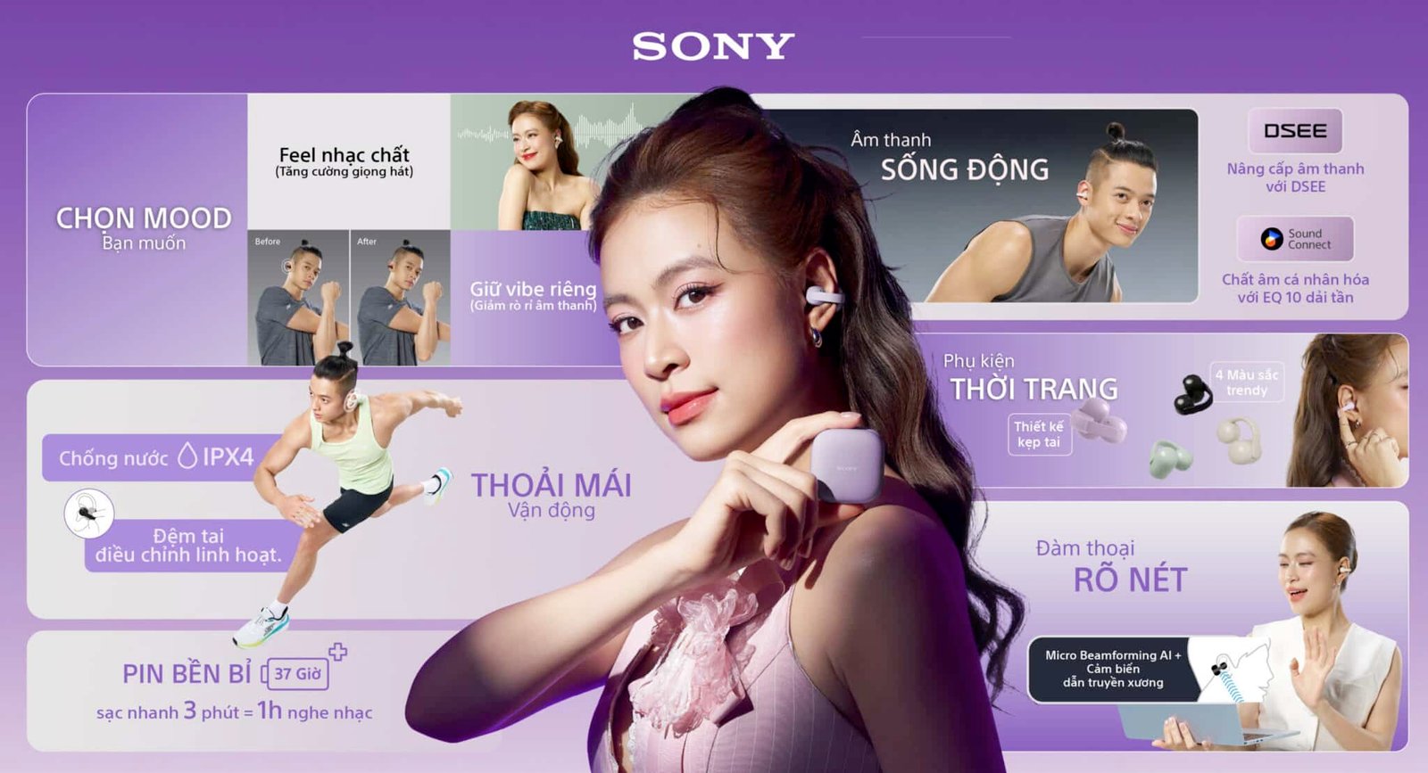 Hoàng Thùy Linh và Trí Phan cùng tai nghe Sony LinkBuds Clip WF-LC900