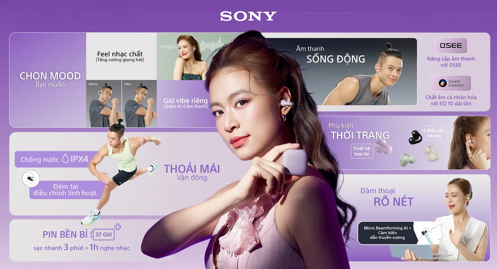 Hoàng Thùy Linh và Trí Phan cùng tai nghe Sony LinkBuds Clip WF-LC900